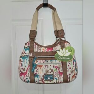 Lily Bloom Alice Four Poster Section Satchel Handbag with a Giraffe Print New. T